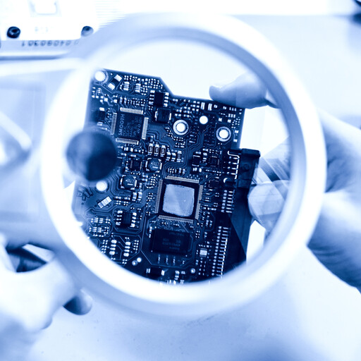 Circuit board under magnifying glass